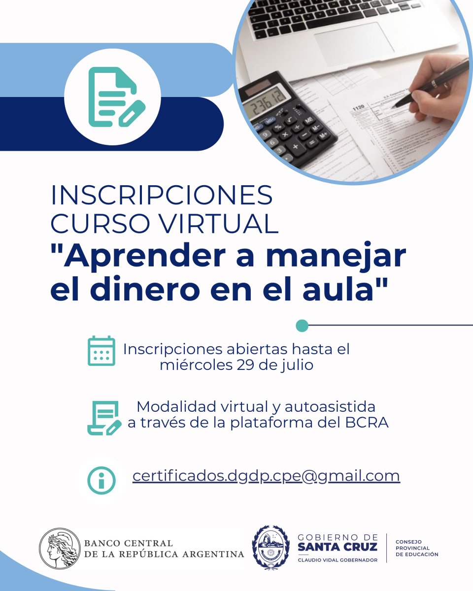 Abren las inscripciones para el curso virtual "Aprender a manejar el dinero en el aula" del BCRA