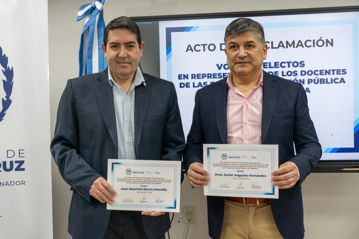 Educación proclamó a los nuevos Vocales Electos por los docentes de Santa Cruz