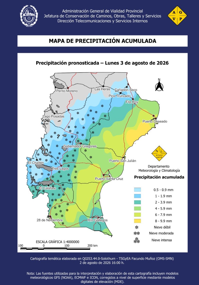 Advierten por lluvias, nevadas y un nuevo descenso de temperatura en Santa Cruz