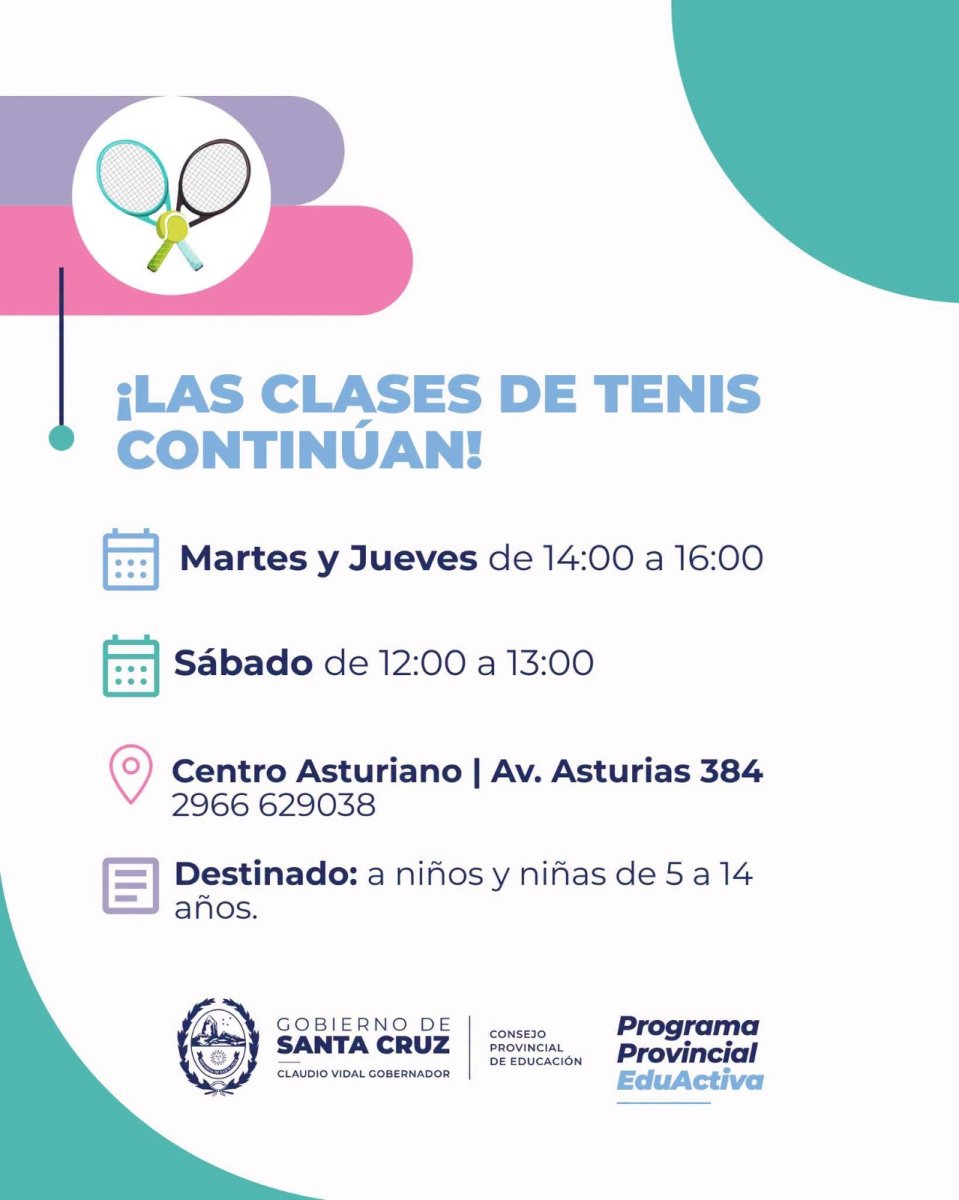 Educación invita a sumarse a las clases de tenis inicial en el Centro Asturiano
