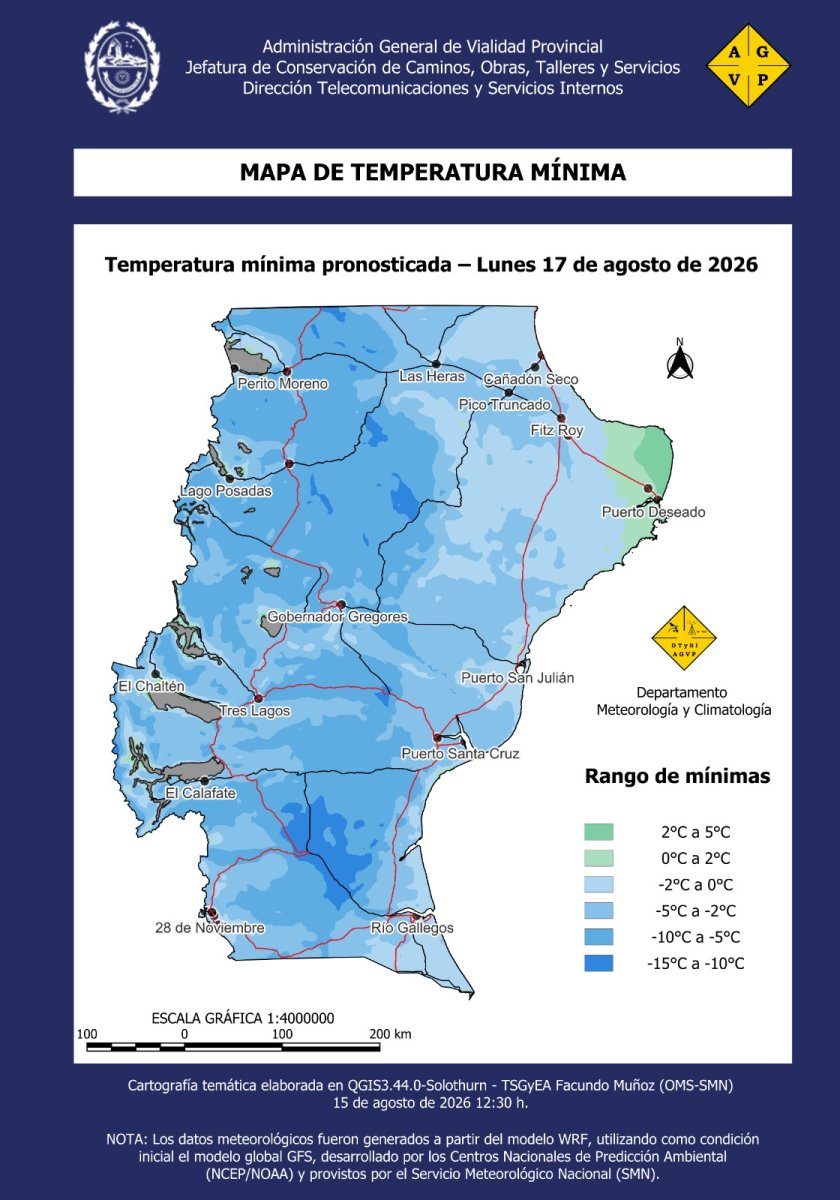 Vialidad Provincial alerta sobre precipitaciones en forma de lluvia y nieve en gran parte de Santa Cruz