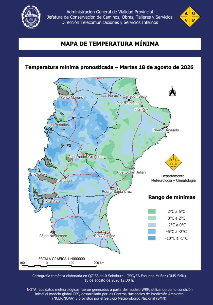 Vialidad Provincial alerta sobre precipitaciones en forma de lluvia y nieve en gran parte de Santa Cruz