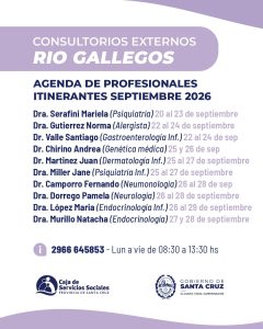 Agenda de médicos itinerantes para septiembre en Río Gallegos