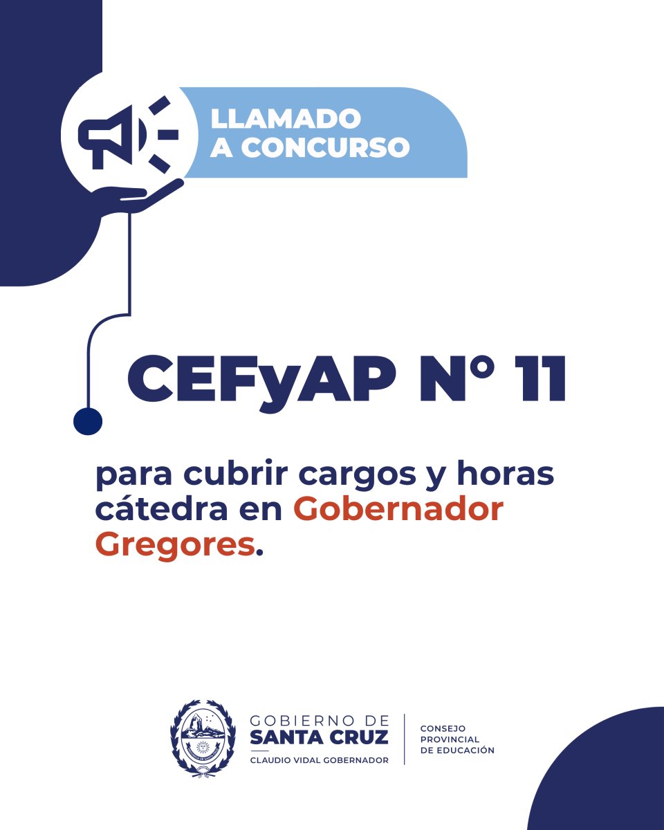 Convocatoria a cubrir cargos en el CEFyAP N° 11 de Gobernador Gregores