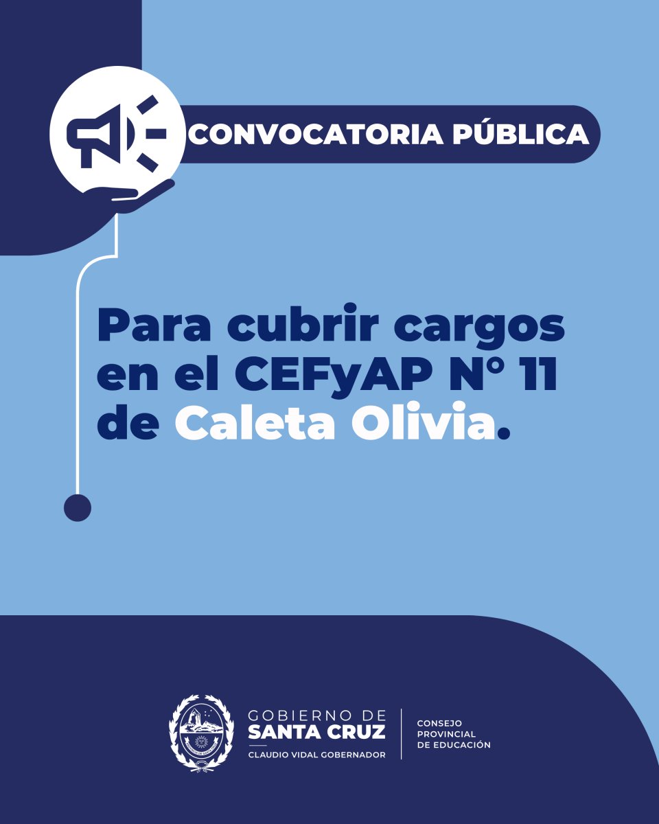 Convocatoria a cubrir cargos en el CEFyAP N° 11 de Caleta Olivia