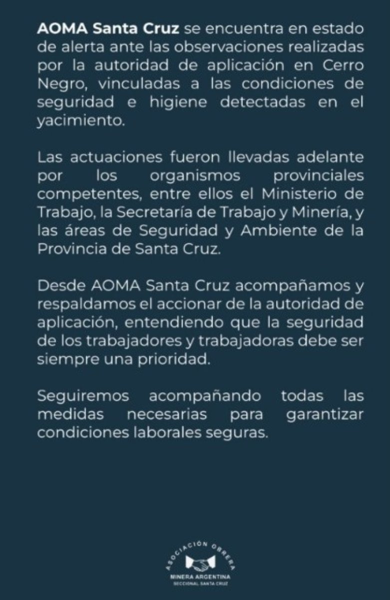 Fuerte respaldo de Gremios al accionar del Gobierno de Santa Cruz en las inspecciones al yacimiento minero Cerro Negro