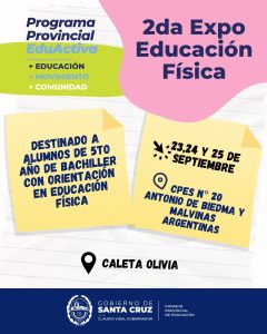 Convocan a participar de la 2da Expo Educación Física en Caleta Olivia
