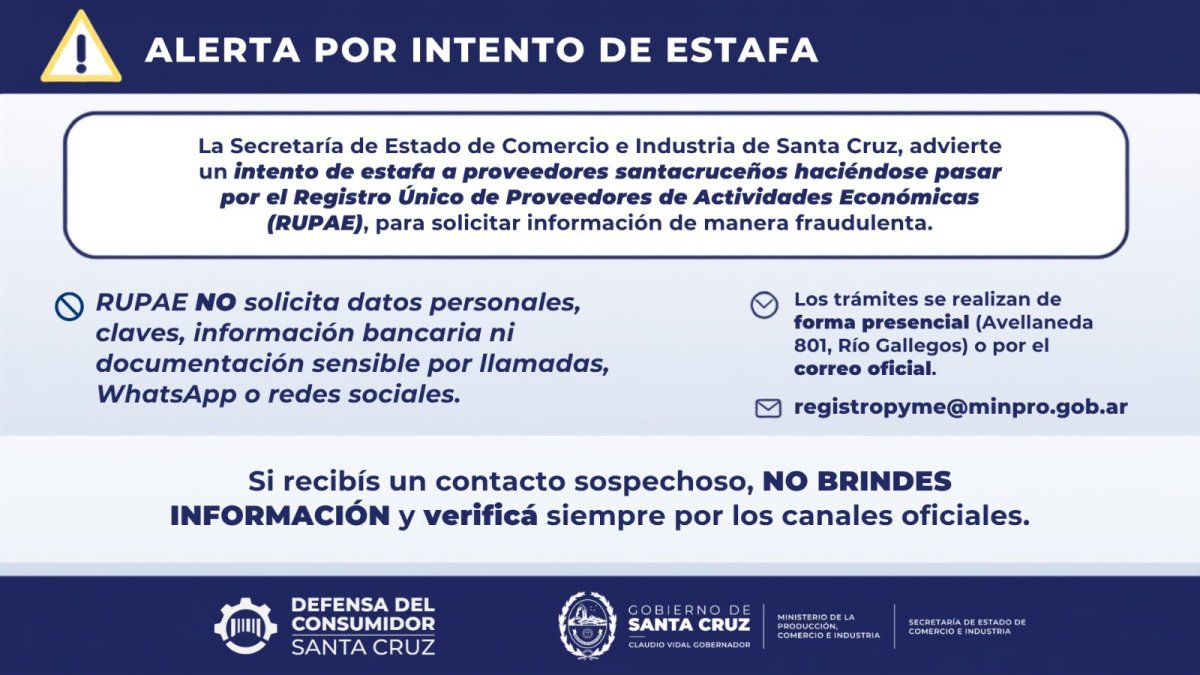 Comercio e Industria: Se advierte sobre un intento de estafa