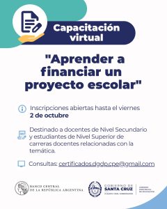 Abren las inscripciones para la capacitación virtual "Aprender a financiar un proyecto escolar"