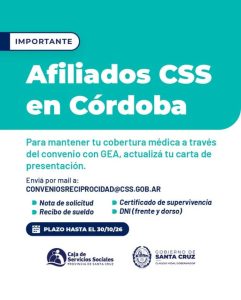 La Caja de Servicios Sociales reitera el plazo para actualizar trámites en Córdoba