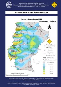 Vialidad Provincial emite una alerta meteorológica por lluvias y nieve para el fin de semana