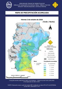 Vialidad Provincial emite una alerta meteorológica por lluvias y nieve para el fin de semana