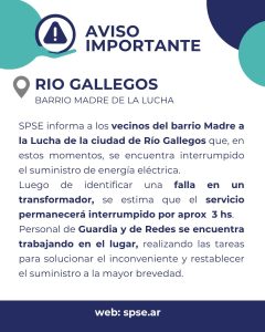 Servicios Públicos informa que trabajan en transformador para restablecer el suministro en el barrio Madres a la Lucha