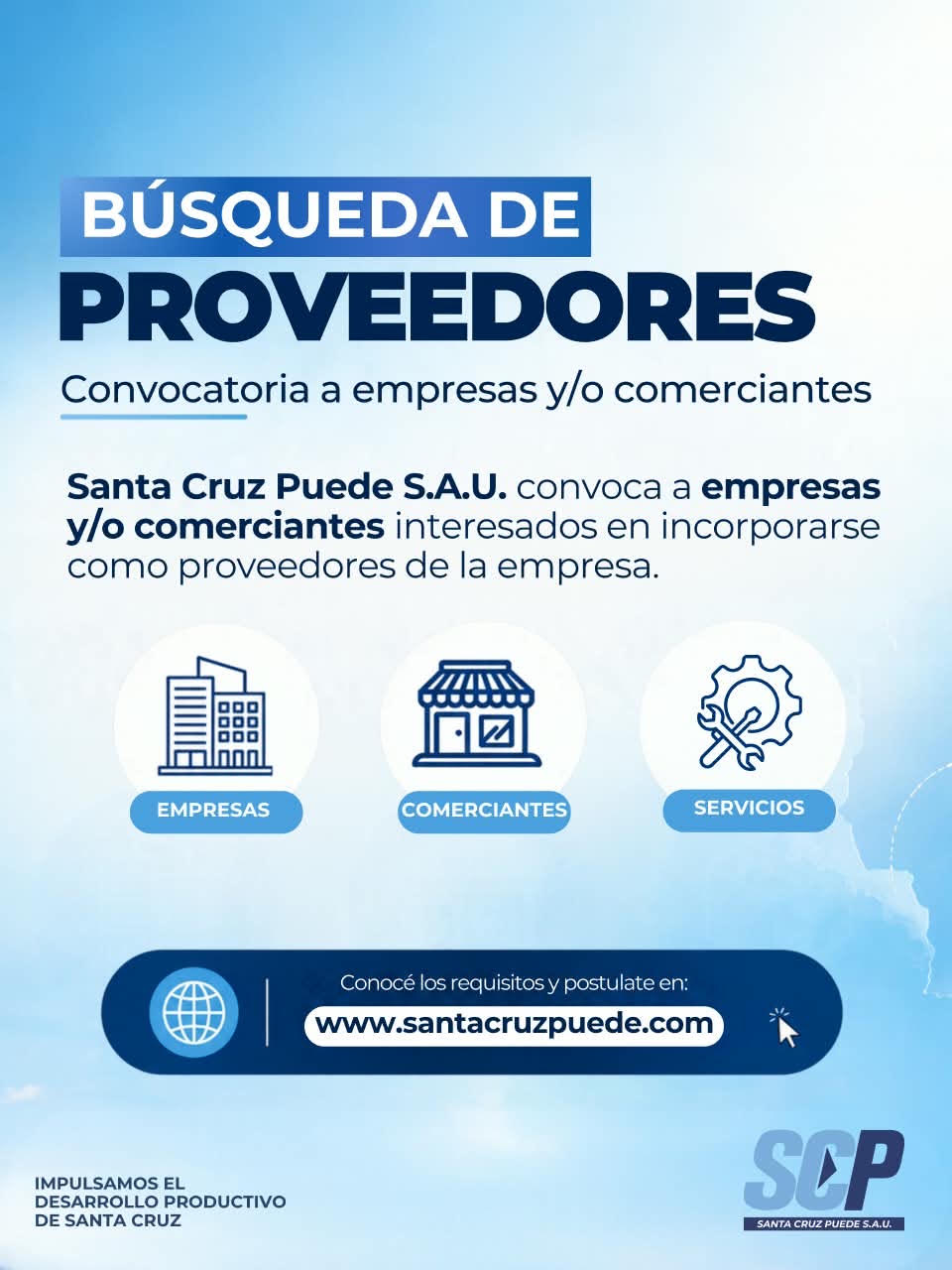 Convocatoria de proveedores: Santa Cruz Puede S.A.U. convoca a empresas y comerciantes de la provincia
