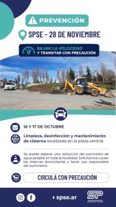 28 de Noviembre: reducción del suministro de agua por tareas de limpieza en la cisterna de la plaza central  