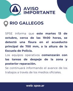 SPSE INFORMA: Reparación en el acueducto principal de Río Gallegos 