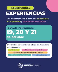 Convocan a estudiantes de último año a sumarse a “Experiencias” 
