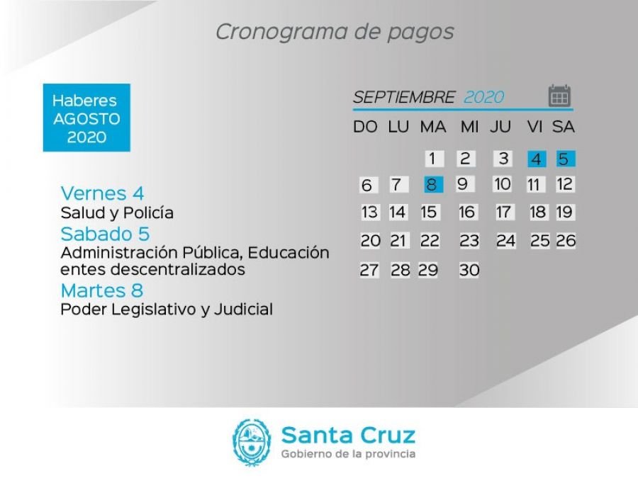 Cronograma de pago de haberes del Estado Provincial y recomendaciones a la comunidad