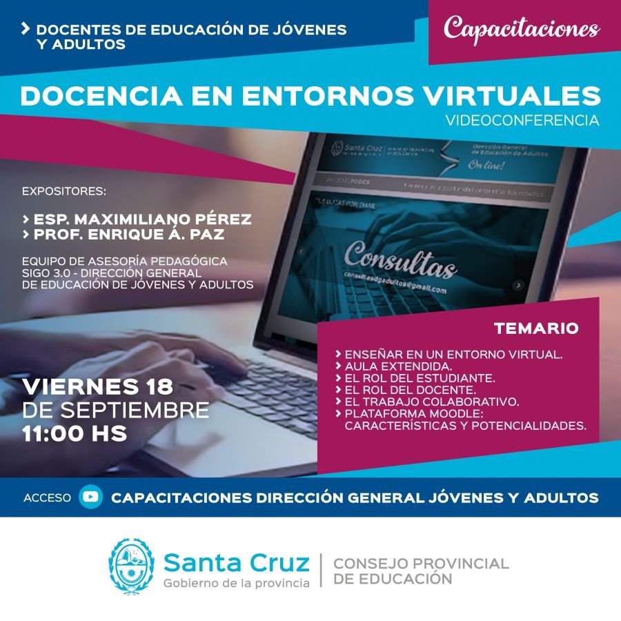 Educación comunica nuevo link a la videoconferencia sobre entornos virtuales a realizarse hoy