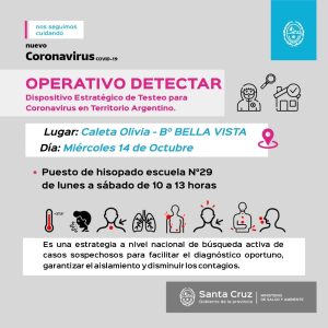 Continúan los rastrillajes y detección de casos positivos de COVID – 19 en Caleta Olivia