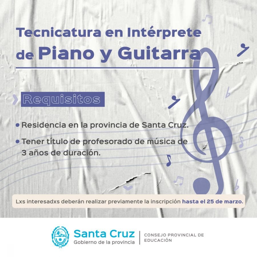 Se encuentra abierta inscripción a la Tecnicatura en Intérprete de Piano y Guitarra