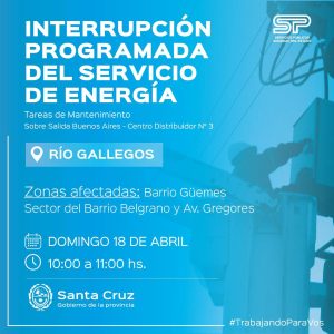 Interrupción programada del servicio de energía en Río Gallegos