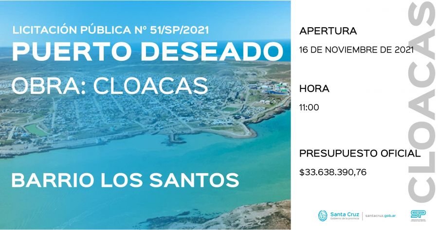 Servicios Públicos realiza el llamado a licitación para obras en Puerto Deseado y el paraje Julia Dufour