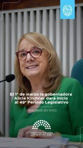 Alicia inaugurará el 49º periodo de sesiones legislativas