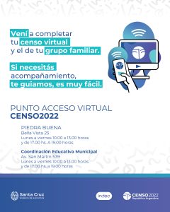 Censo 2022: Primeros Puntos de Acceso Virtual en trece localidades de Santa Cruz